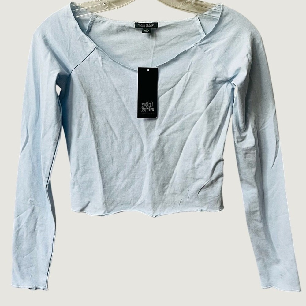Wild Fable Womens XS Long Sleeve Crop Top Light Blue Wide Neck NWT Y2K